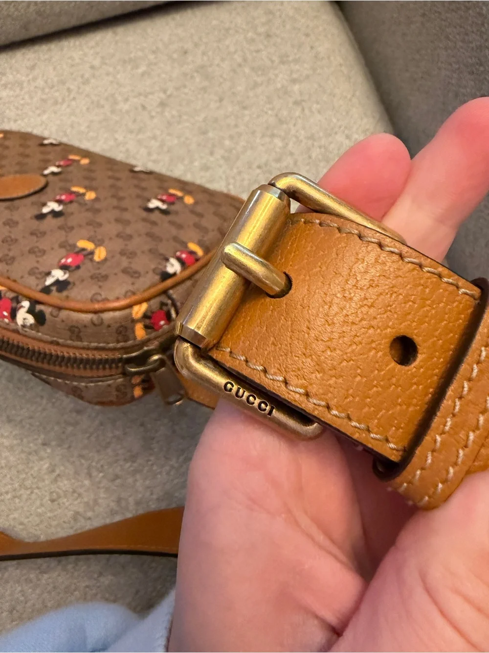 Disney x Gucci Brown GG Canvas Mickey Mouse Crossbody with Tan Trim - Picture 11 of 15
